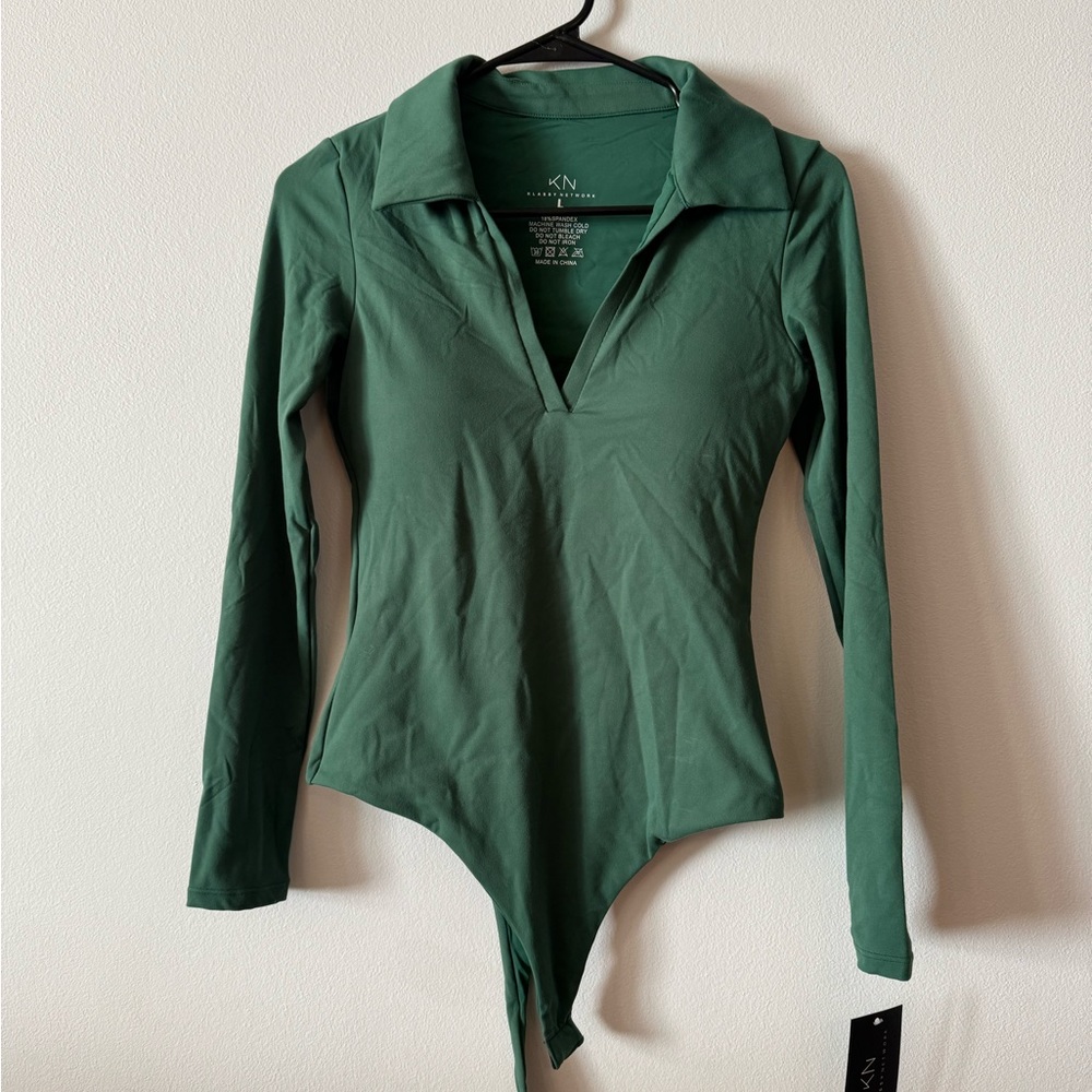 Klassy network deep v green bodysuit